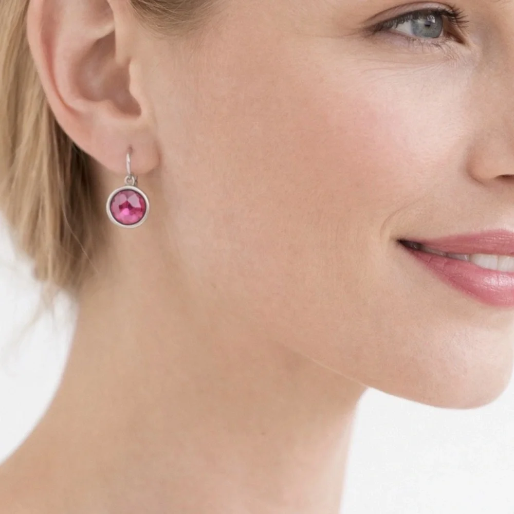 Pink Crystal Drop Earrings | Silver Tone Leverback | Feminine Sparkle Chic